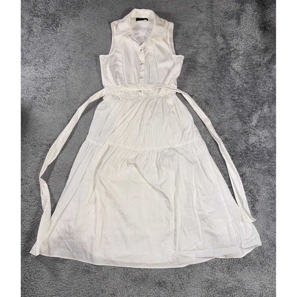 Ivanka Trump Womens White Sleeveless Tiered Midi Shirt Dress Belted Cotton Blend
